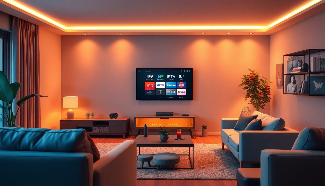 Engage with high-quality IPTV abonnements by exploring diverse channels on a smart TV in a cozy living room.