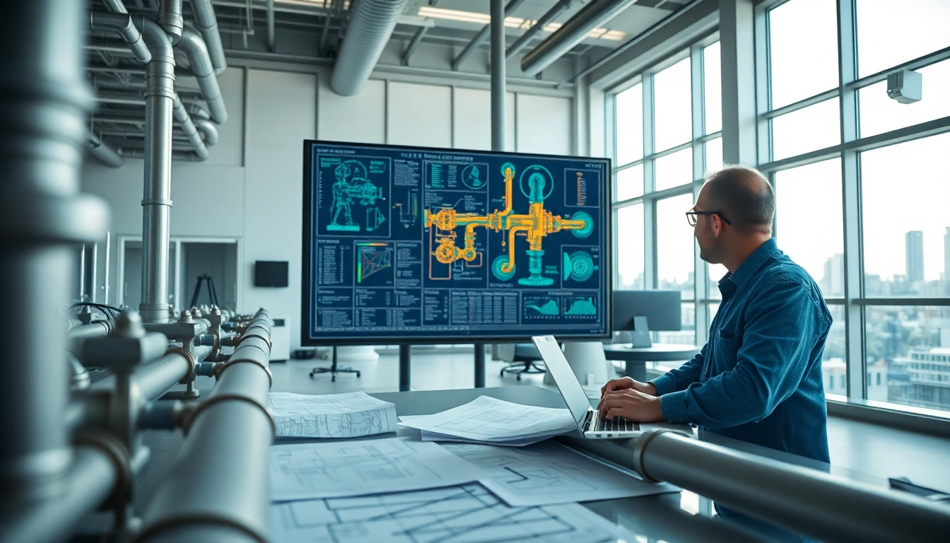 Piping stress analysis company professionals collaborate on engineering solutions in a modern office.