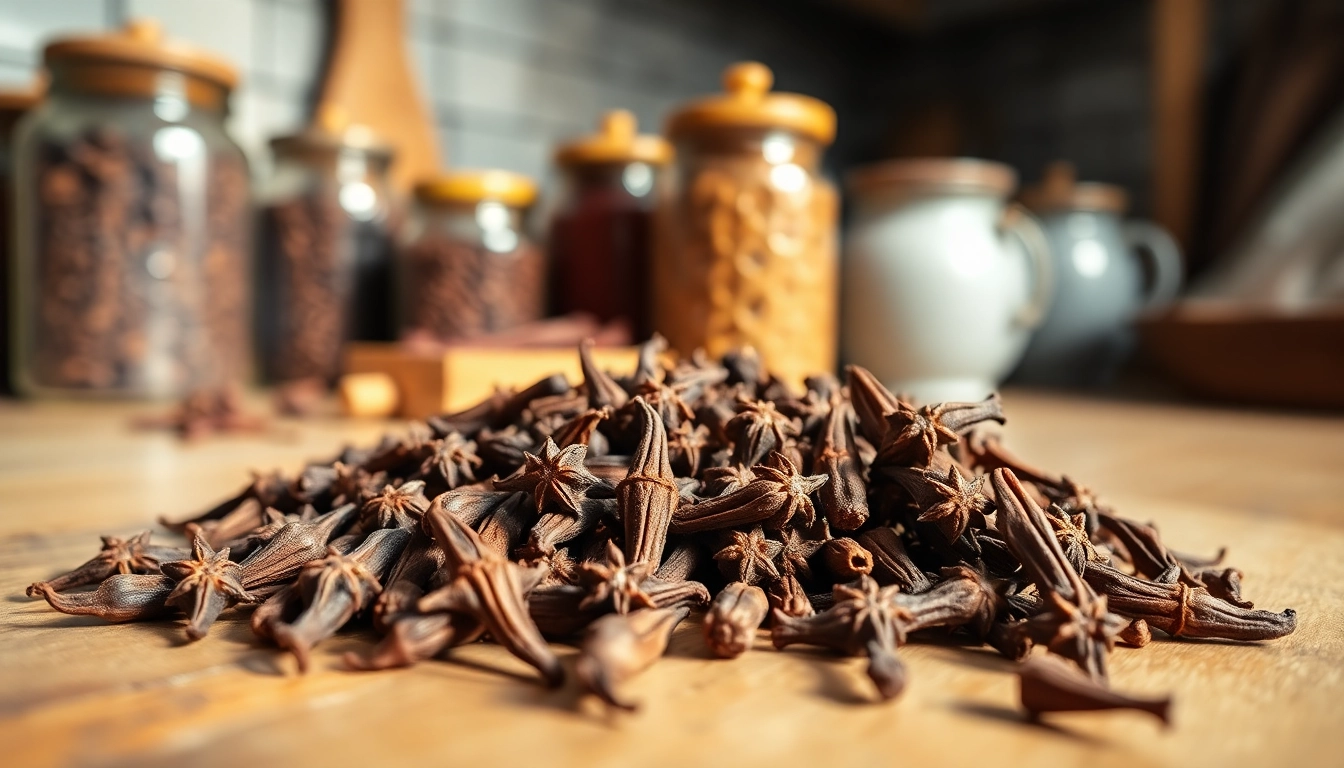 Whole cloves beautifully arranged on a wooden table showcasing their rich texture and aroma.