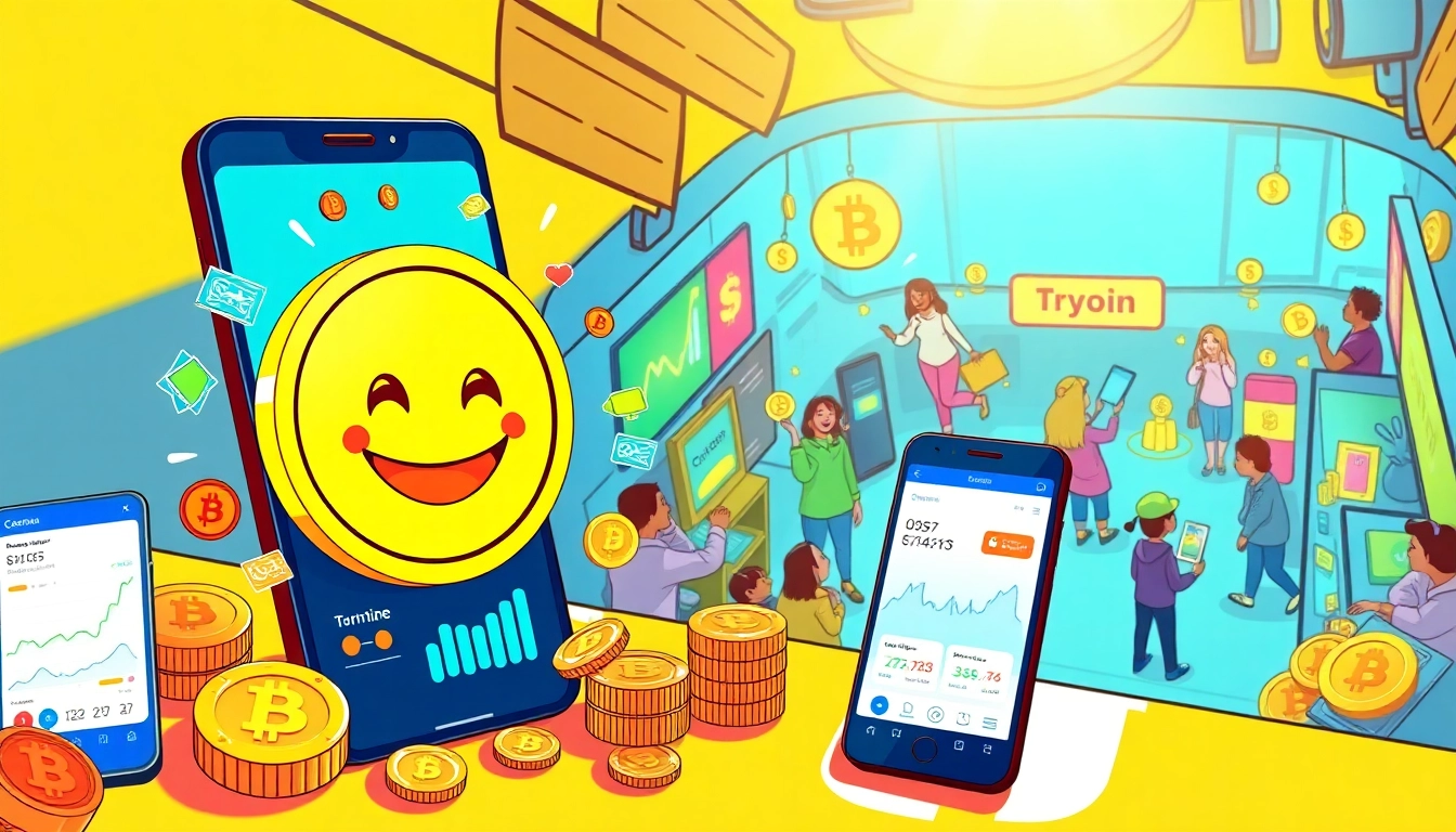 Visual representation of the coinbase meme coin trend featuring colorful cryptocurrency illustrations and a golden meme coin.