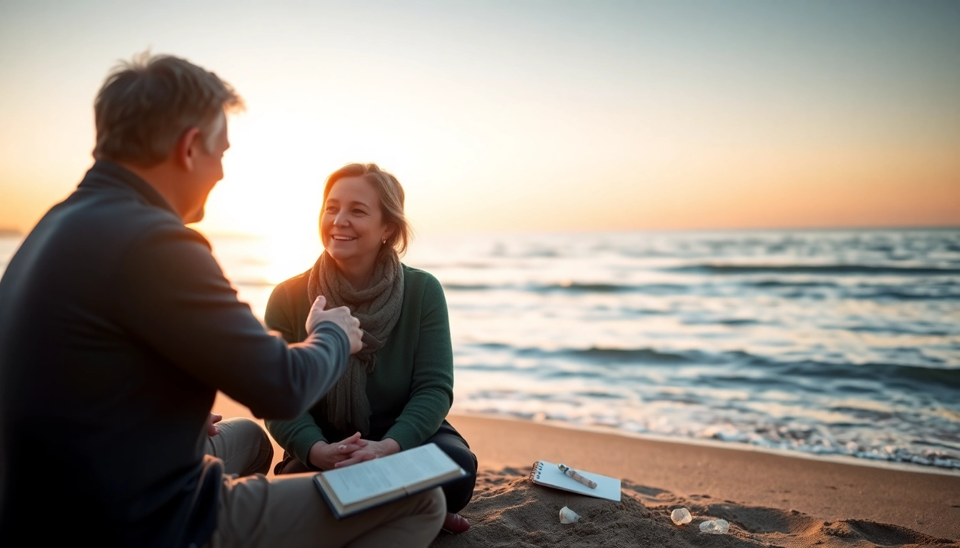 Engaging spiritual life coaching session on the beach in Bournemouth, Dorset.