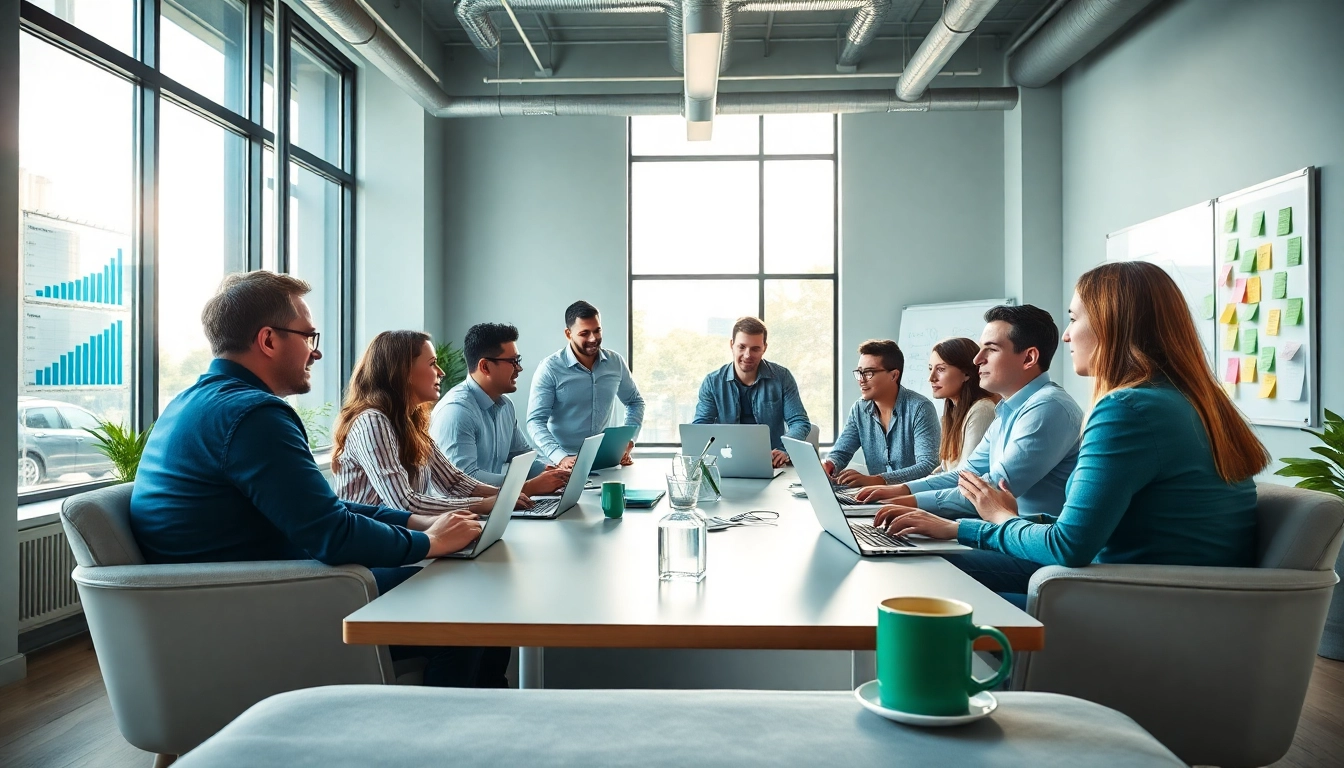 Team collaborating in a startup fractional agency setting, showcasing innovative strategies.