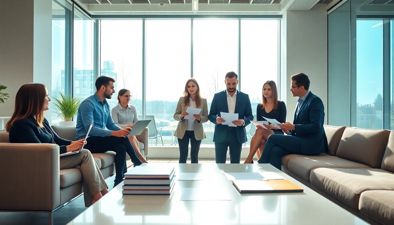 Enregistrer une société au Luxembourg dans un bureau moderne avec des entrepreneurs collaborant.