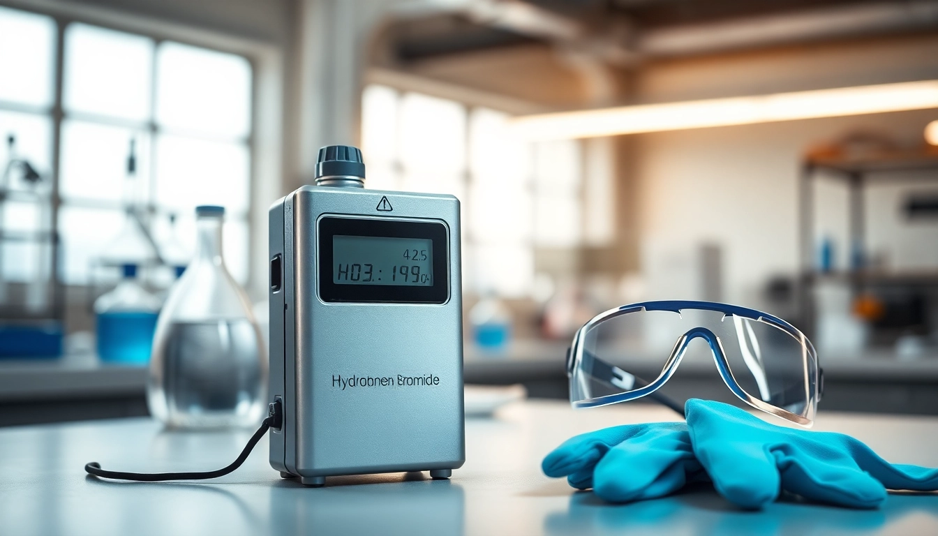 Hydrogen Bromide detector prominently displayed in a modern lab environment emphasizing safety.