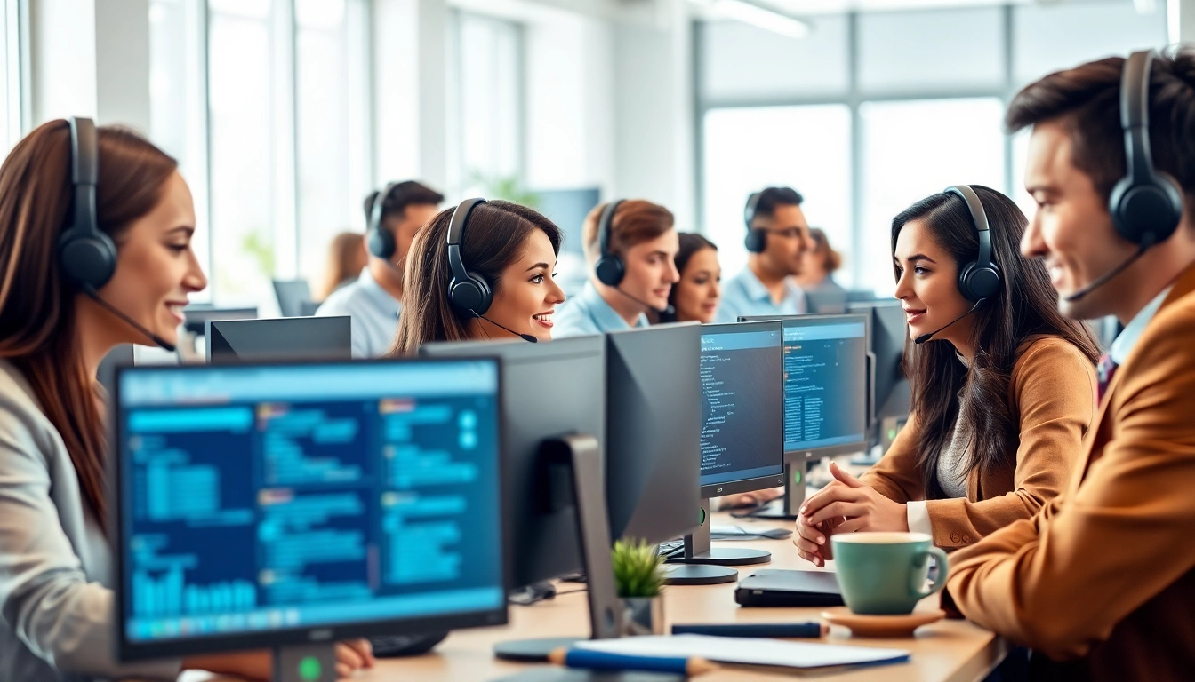 Enhance your Call center services with a professional team in a dynamic office setting.