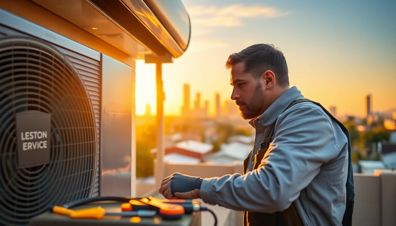 Enhance your HVAC services Los Angeles with expert technicians performing maintenance on an air conditioning unit.