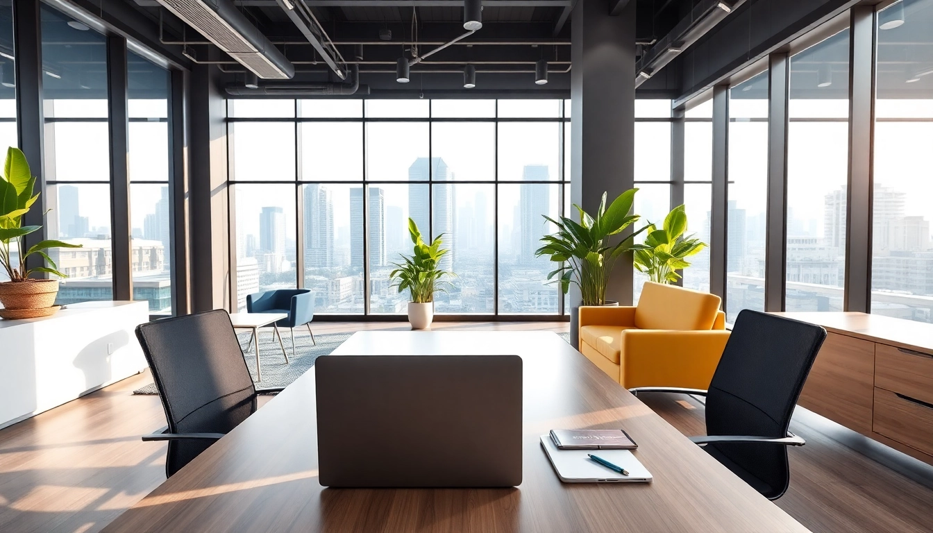 Showcase a modern commercial space for rent in Bangalore with bright interiors and city views.