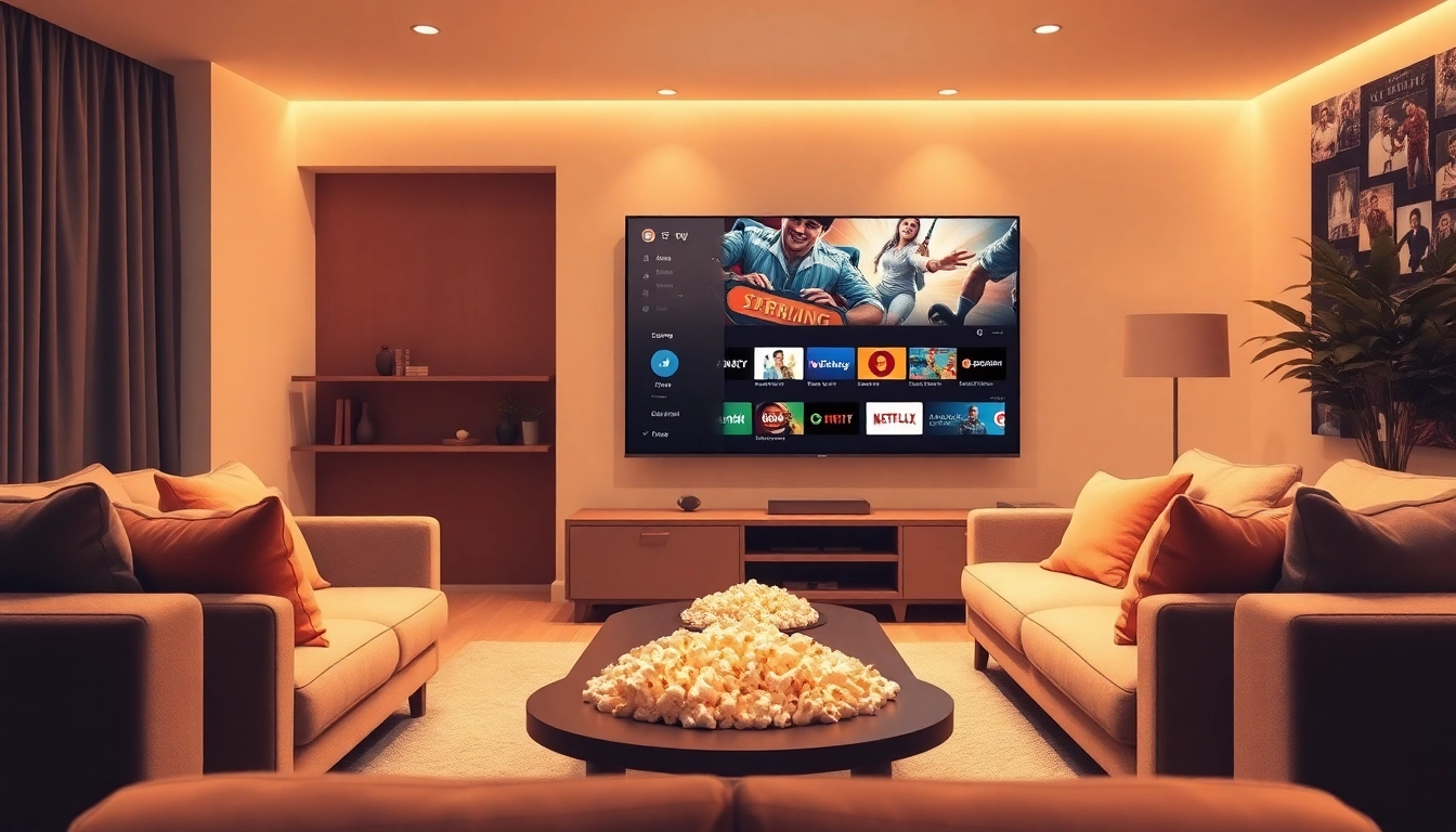 Showcase IPTV Subscription options on a smart TV in a modern living room, enhancing entertainment.
