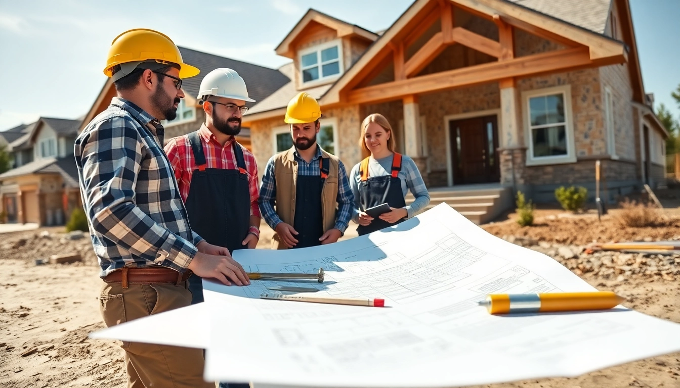 Custom home builders near me collaborating on-site, showcasing a construction project in progress.