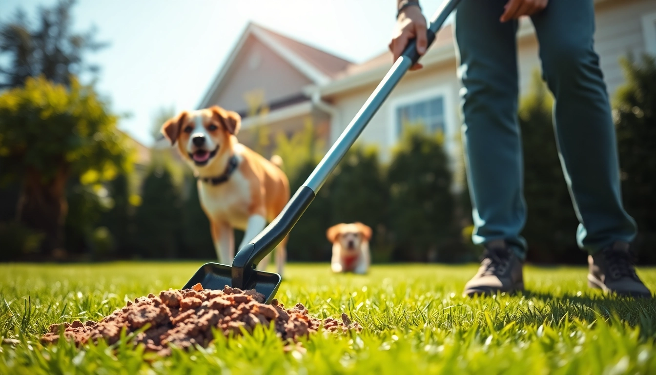 Clean up dog poop efficiently with a modern pooper scooper in a bright backyard setting.
