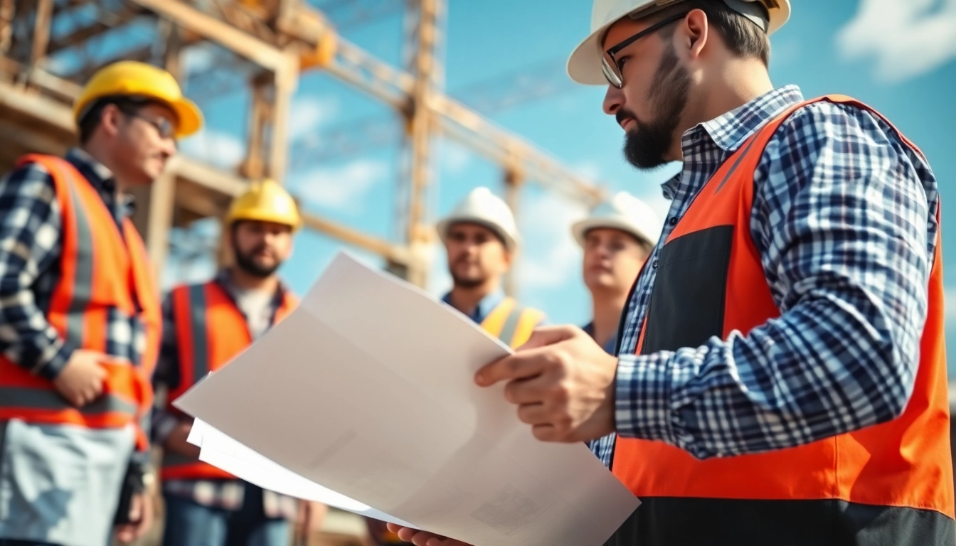 Reviewing NVQ level 4 construction site supervision answers pdf with a construction team.