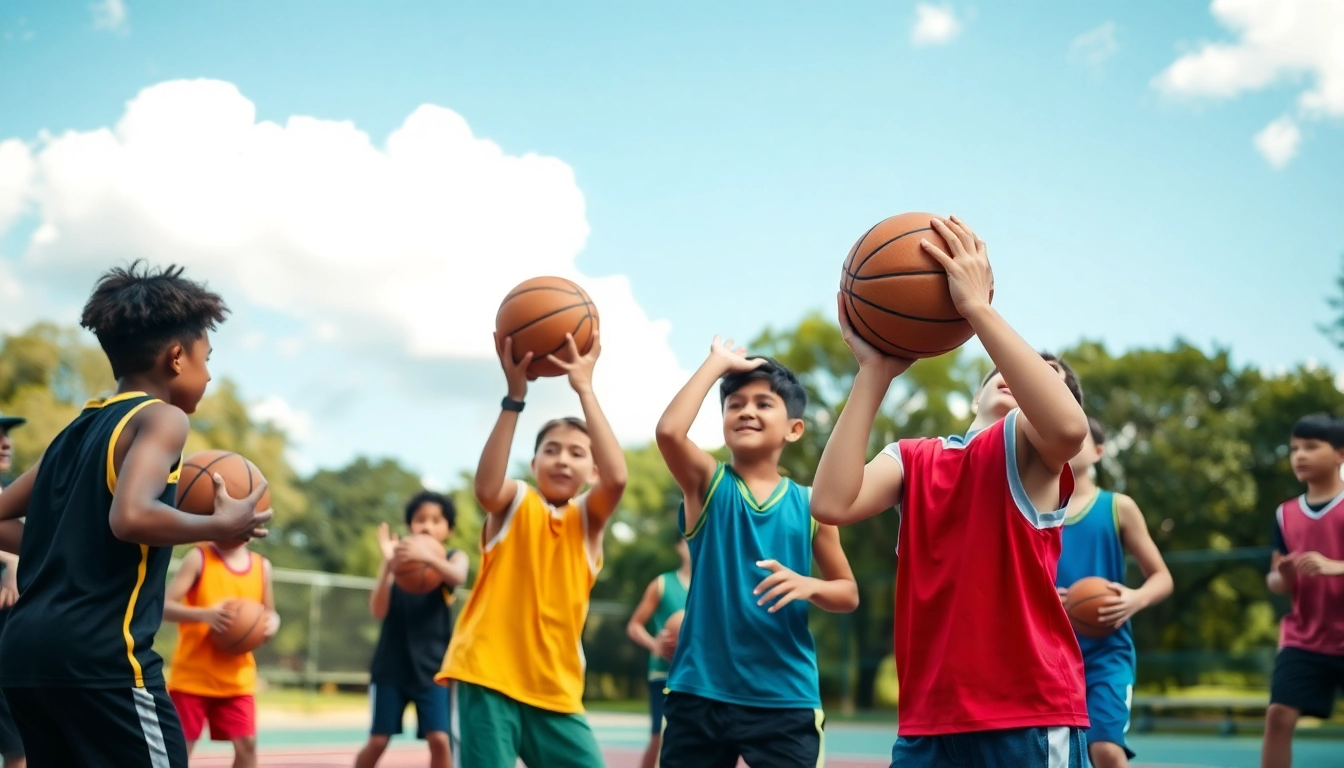 Young basketball enthusiasts practicing their skills in an outdoor training session.