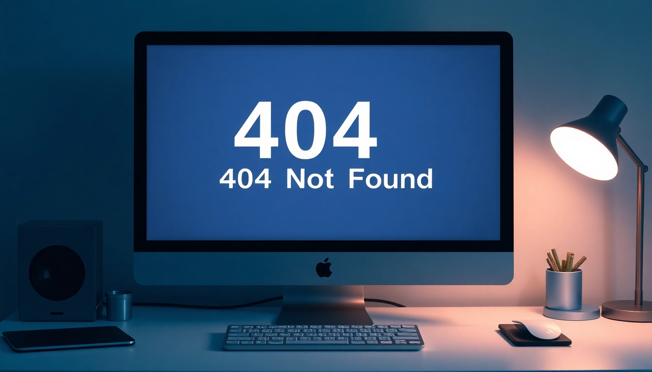 Fix the line電腦版下載 error with a computer screen showing a 404 Not Found message on a stylish desk.