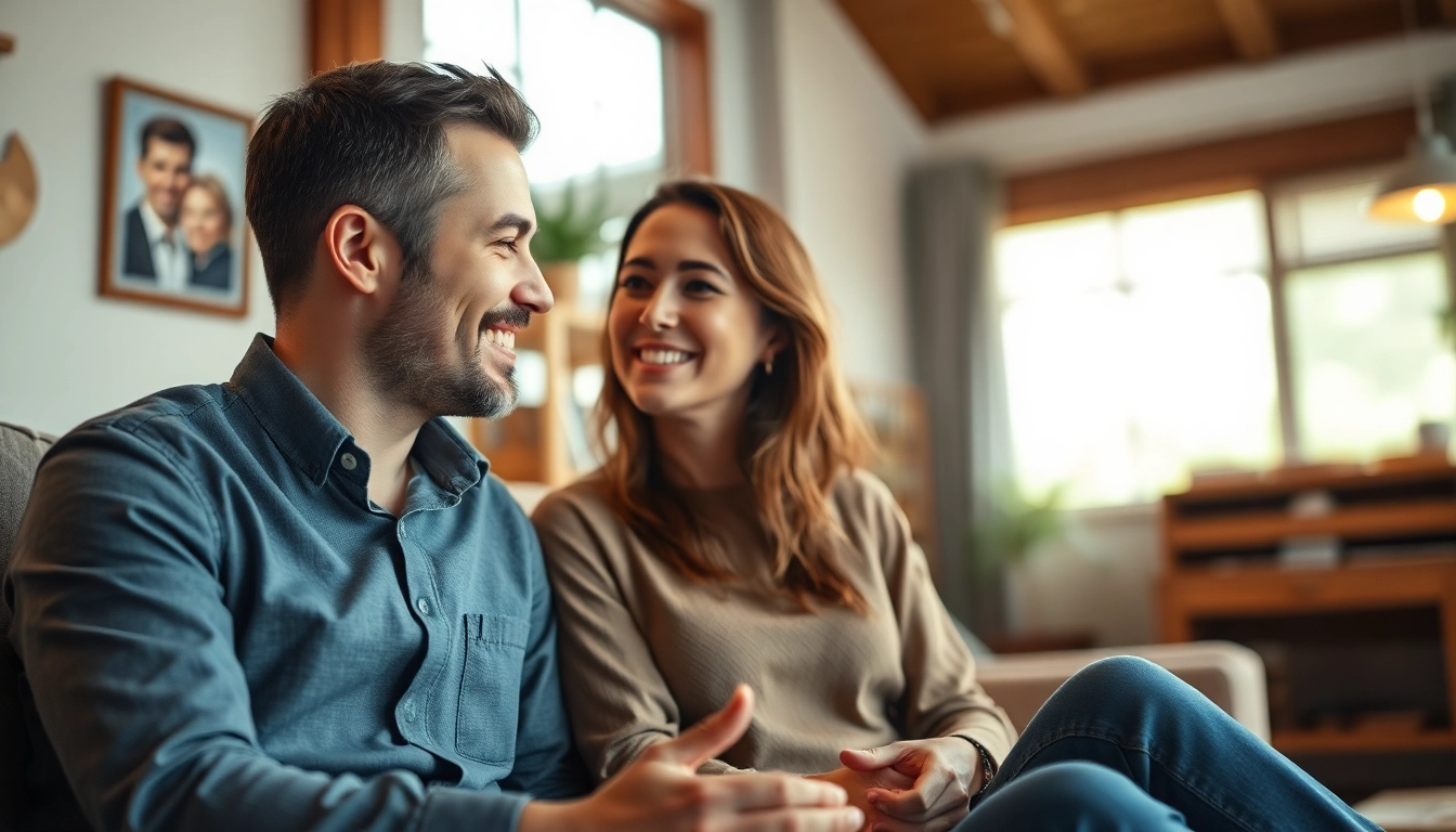 Couple engaging in effective communication in relationships during a cozy conversation.