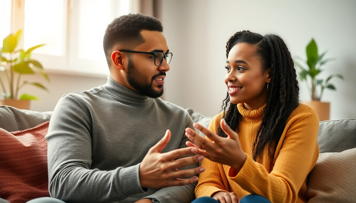 Capturing genuine communication in relationships through two individuals sharing a deep, emotional conversation.