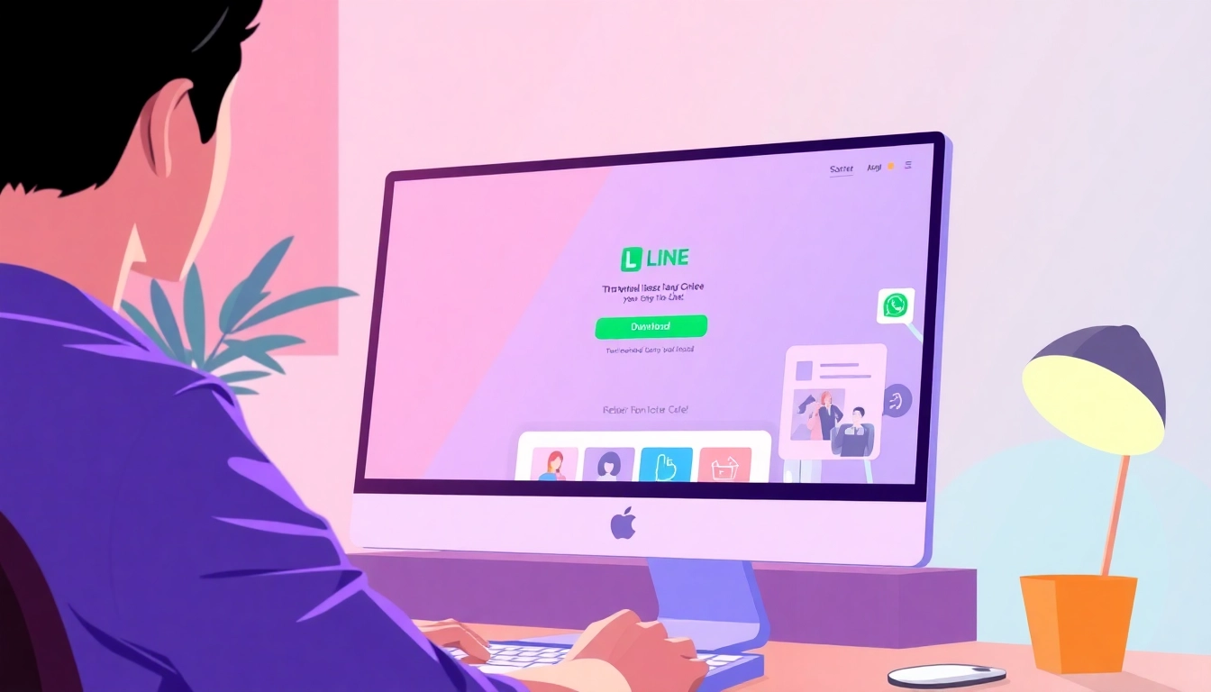 Download the 電腦版line下載 app on a vibrant computer screen with user engagement.