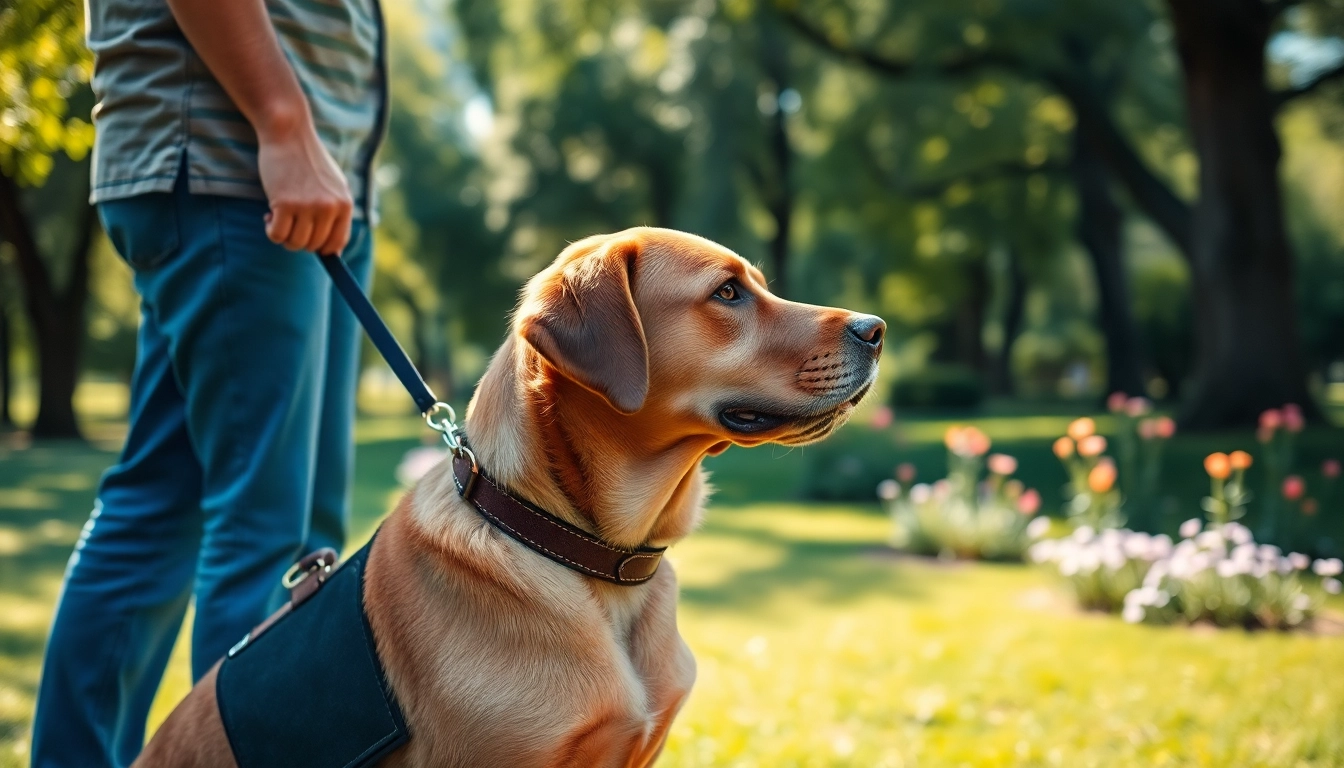 PTSD service dogs providing companionship and emotional support to veterans in a serene park setting.