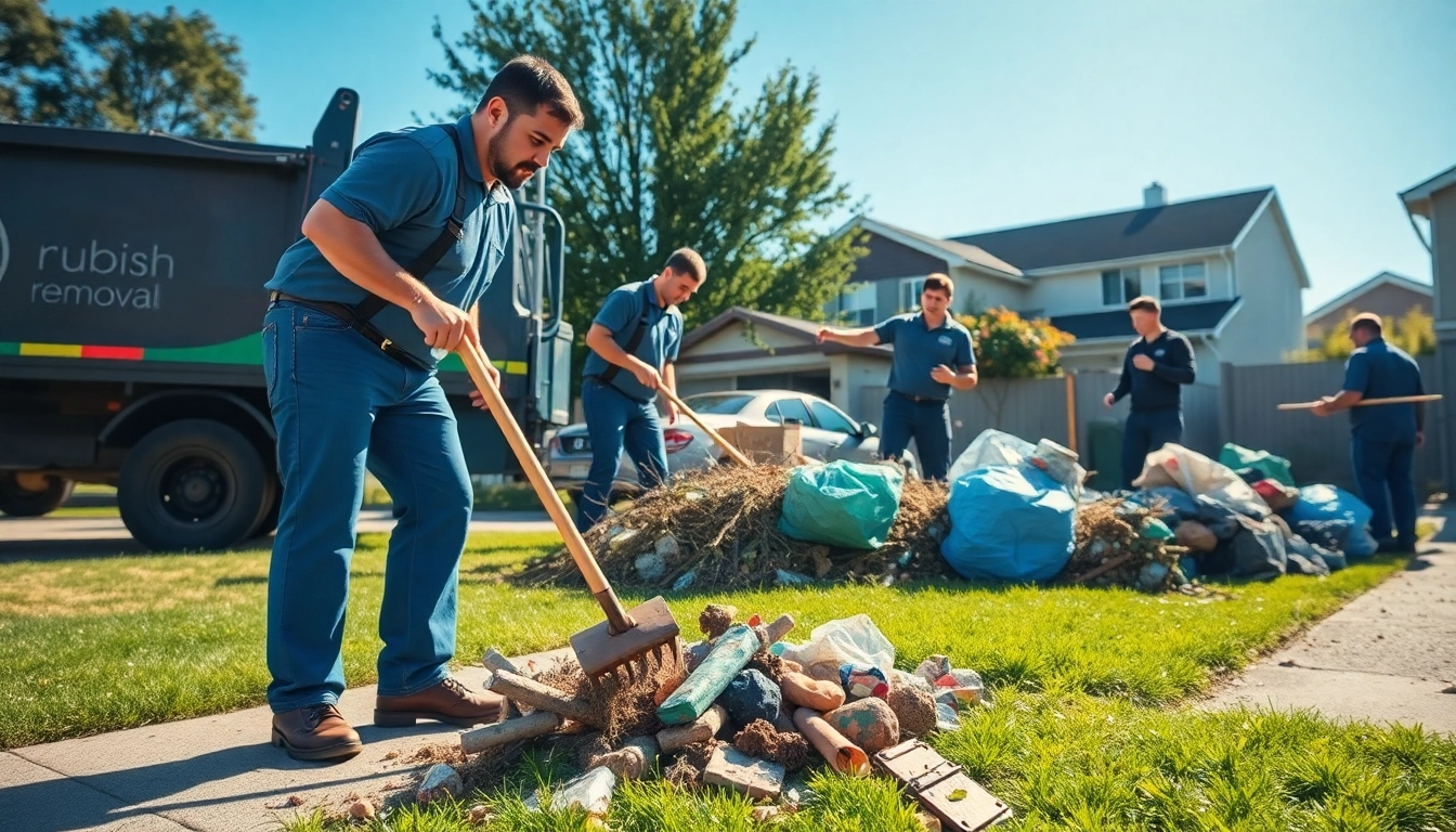 Local Rubbish Removal team efficiently clearing waste from a residential driveway.
