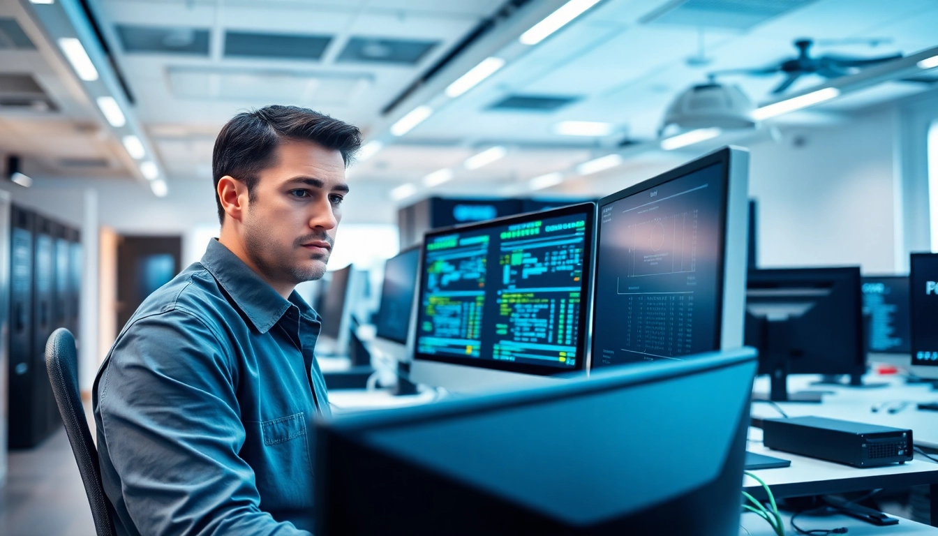 Efficient Backup Services Markham with a technician setting up advanced data systems in a modern office.