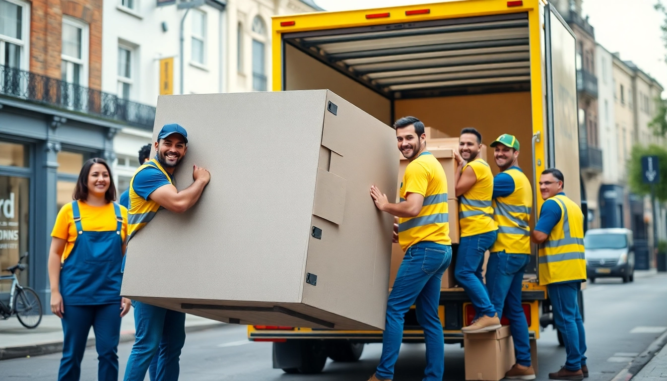 Moving companies East London team efficiently packing furniture for relocation.