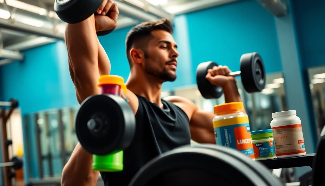 Boost your workout with pre-workout supplements in a vibrant gym setting.