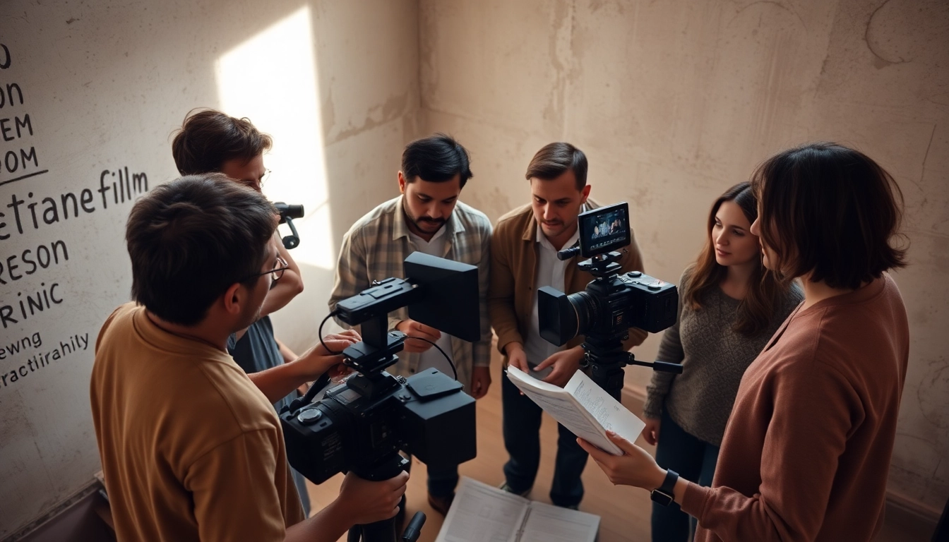 Capturing the essence of 영상제작 through a dynamic film production team brainstorming ideas.