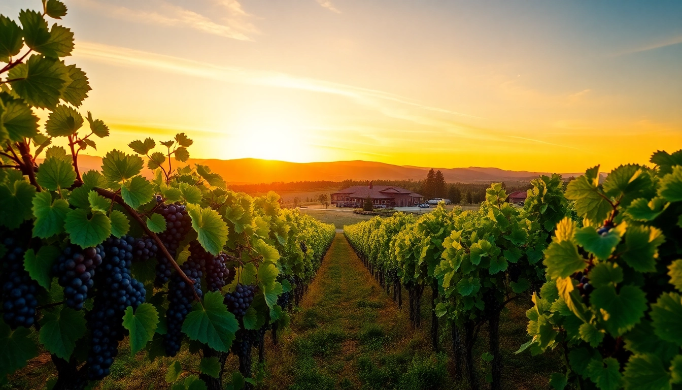 Discover wineries in Clarksburg surrounded by lush vineyards during a golden sunset.
