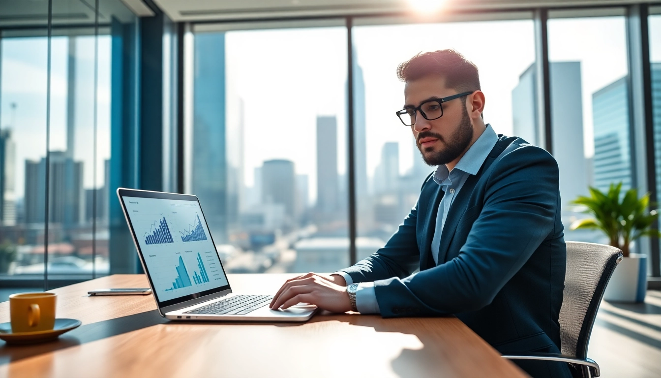 Entrepreneur analyzing startup data for launchsuccessfulstartup in a modern office.