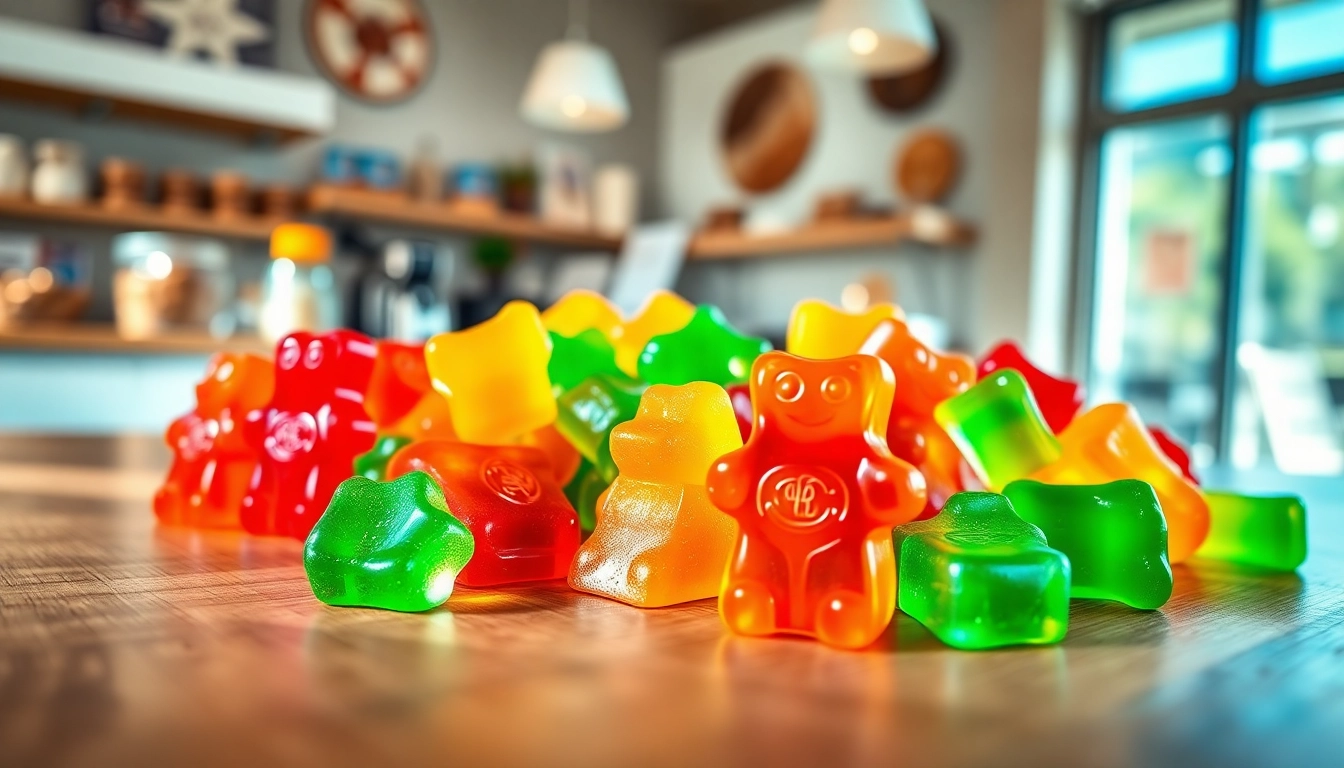Delicious Branded Gummy Bears presented in an inviting setting on a wooden table.