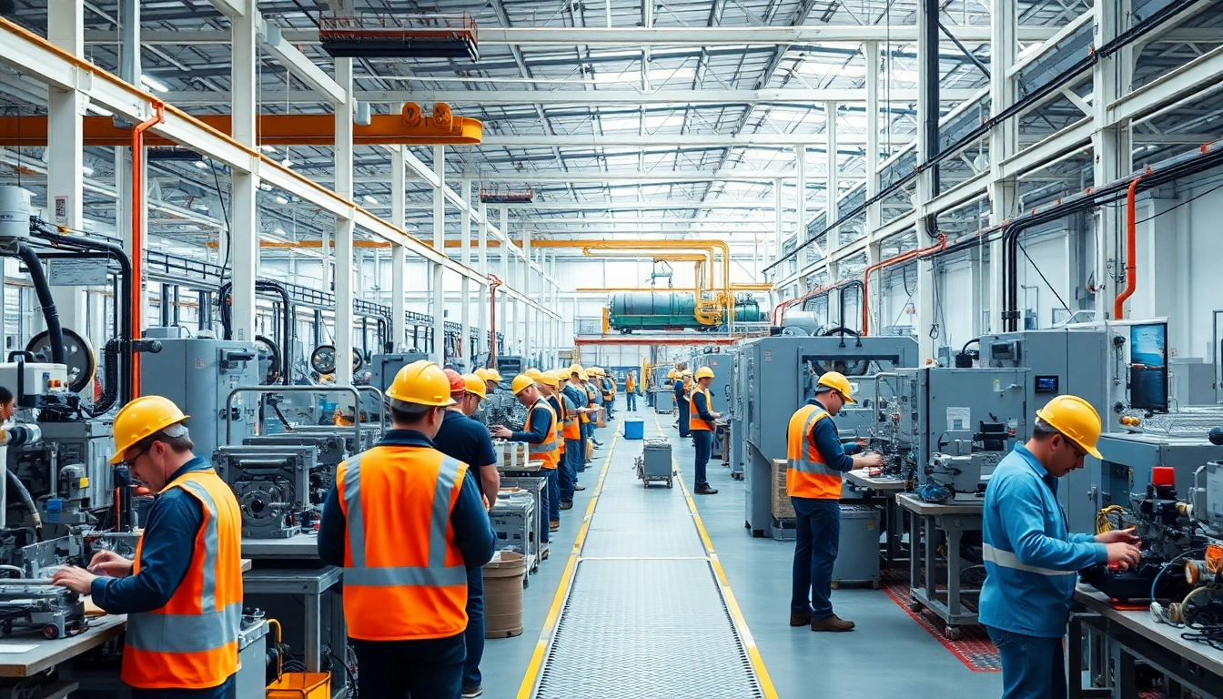 Workers assembling products in a vibrant manufacturing facility