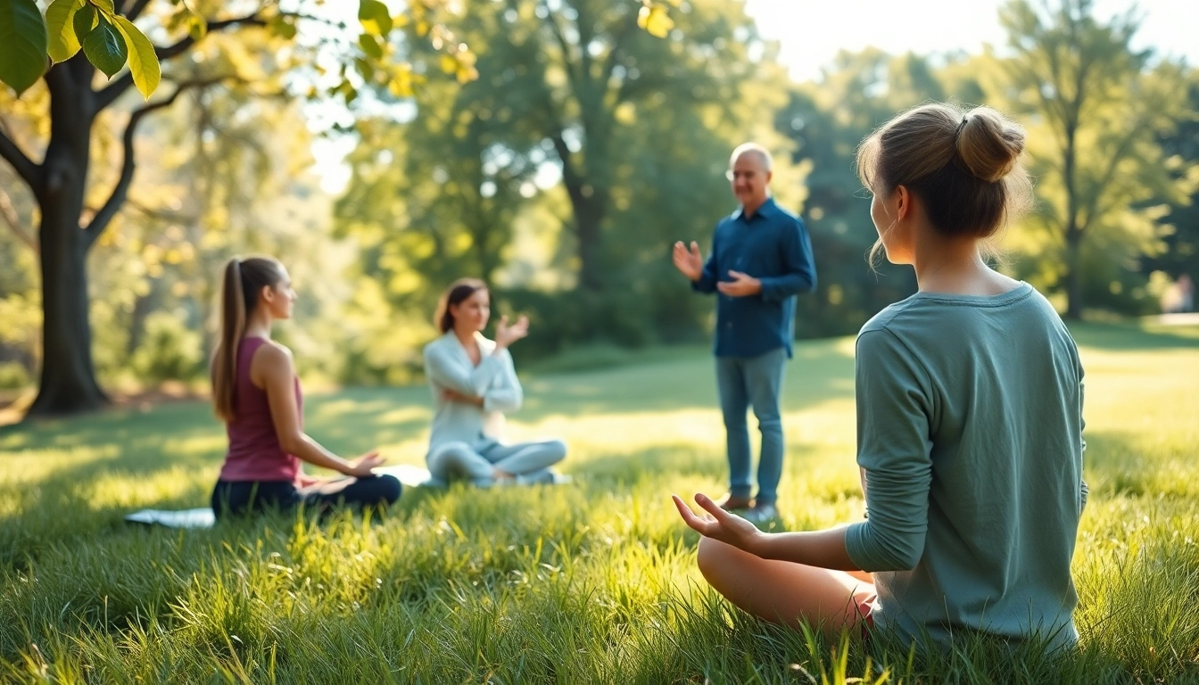 Strategies for dealing with stress in a serene outdoor environment with a mindfulness coach.