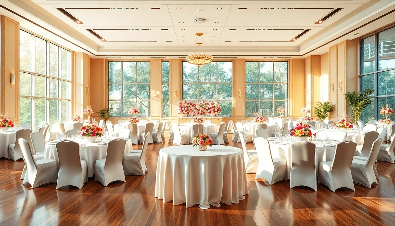 Host your next event at the city venue event center, featuring a beautifully decorated banquet hall.