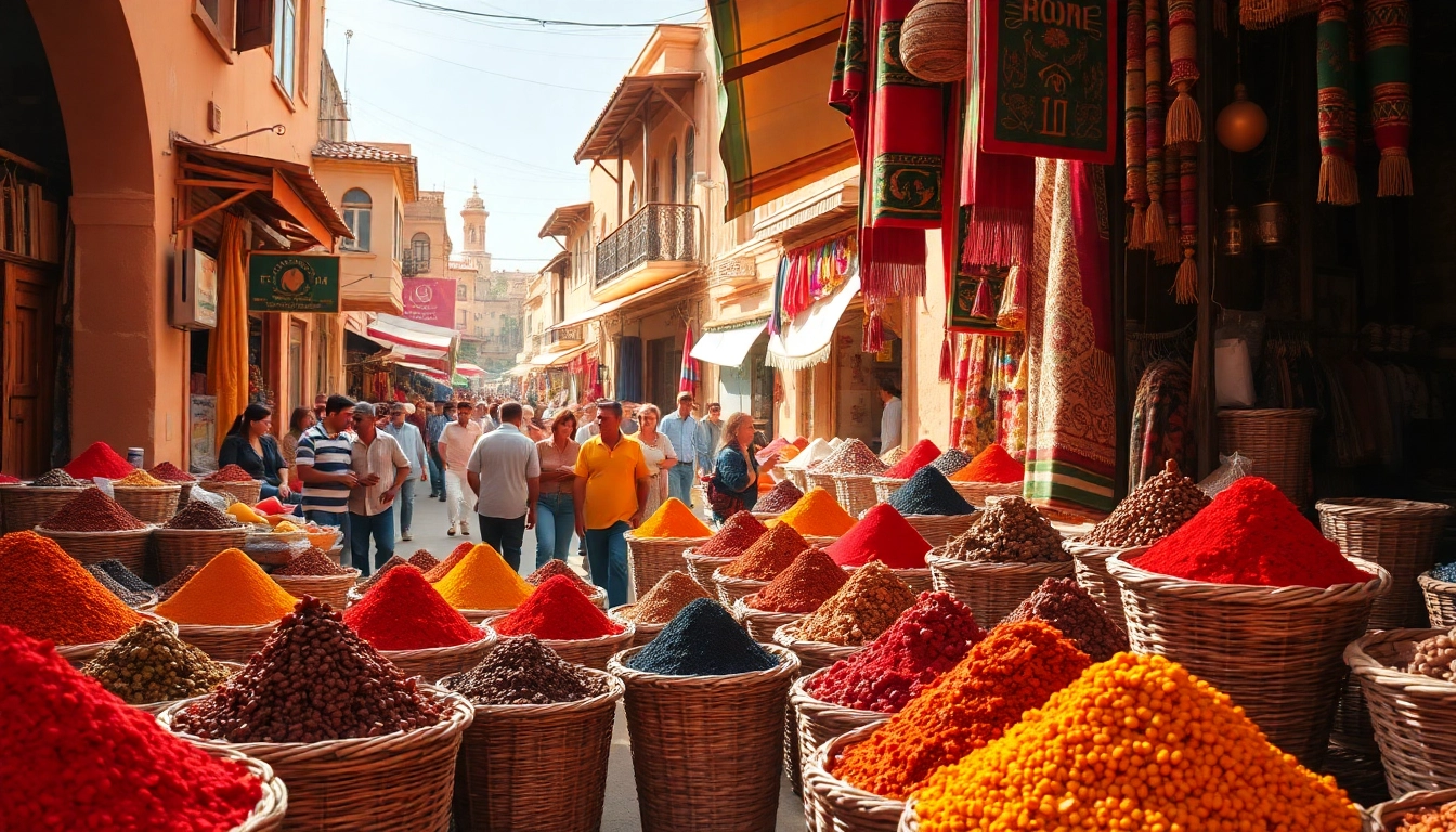 Viaje a Marruecos: colorido mercado lleno de especias y artesanías tradicionales.