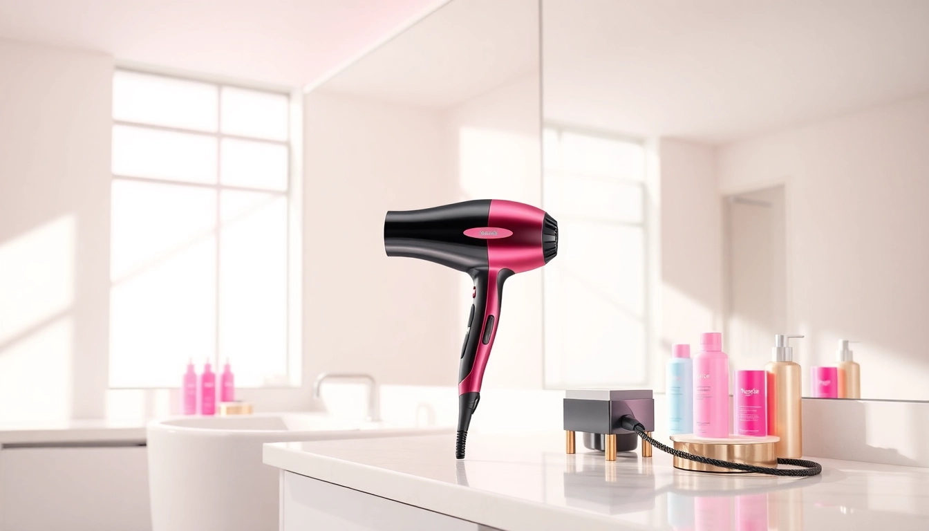 Fracsco AirBend™ S1 Pro Hair Styler & Dryer on a stylish vanity in a bright bathroom.