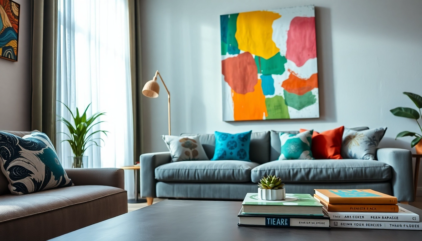 Beautiful display of art and decor in a cozy living room, showcasing vibrant artwork and stylish accents.