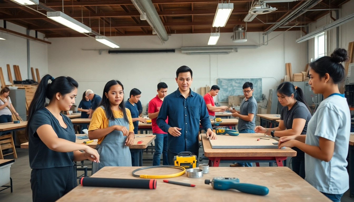 Explore trade schools Oahu with students actively learning various trades in a dynamic classroom.