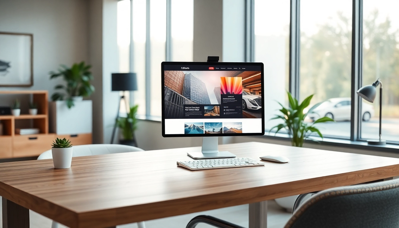 Create a stunning website design workspace highlighting modern tools and a creative atmosphere.