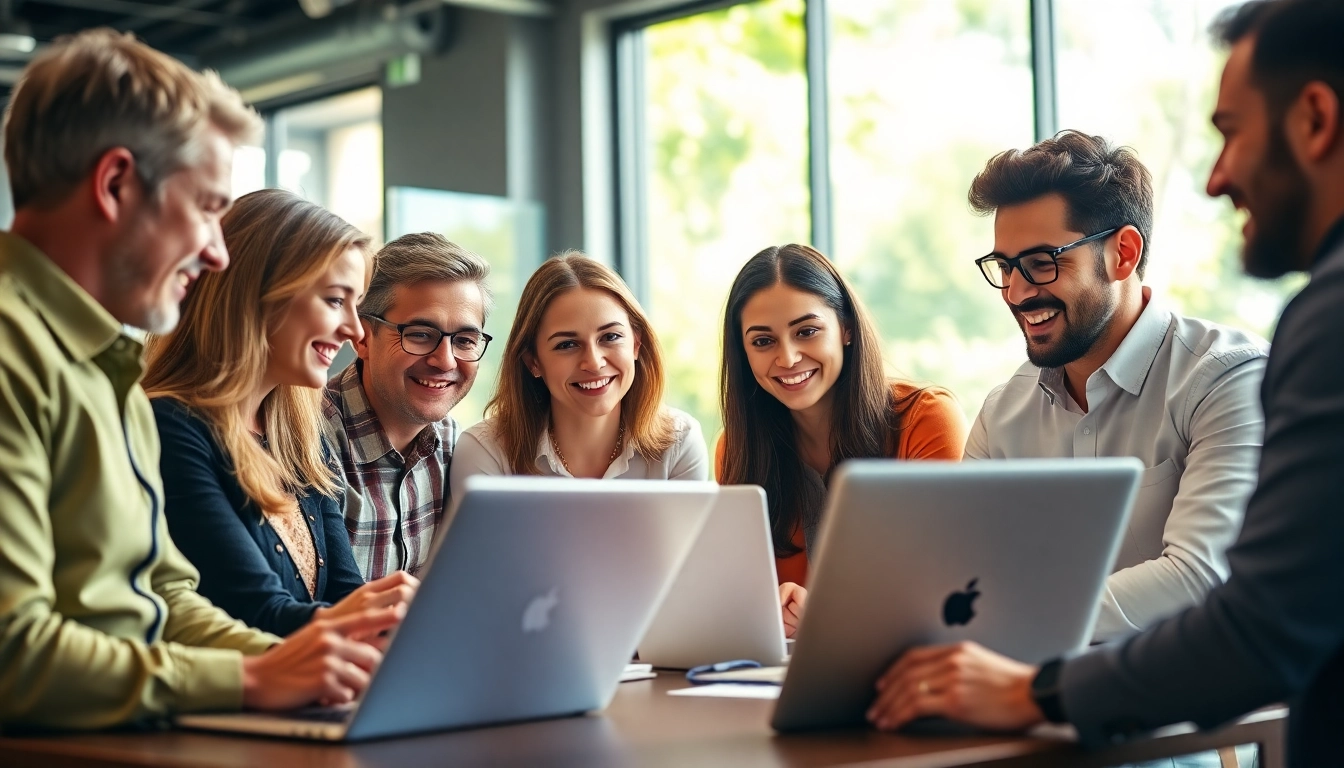 Engaging teamwork at social media marketing companies Edmonton promoting collaboration and creativity.