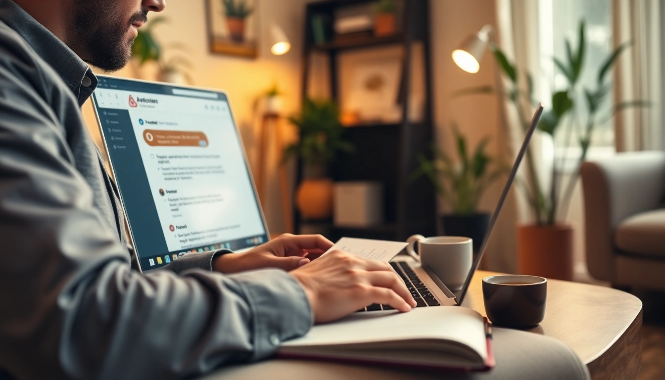 Automate Airbnb messages displayed as a user manages bookings in a cozy home office.