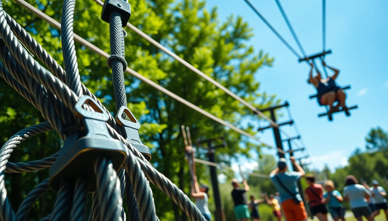 Experience thrilling ZIP WIRE KITS designed for adventure seekers in a vibrant outdoor park.
