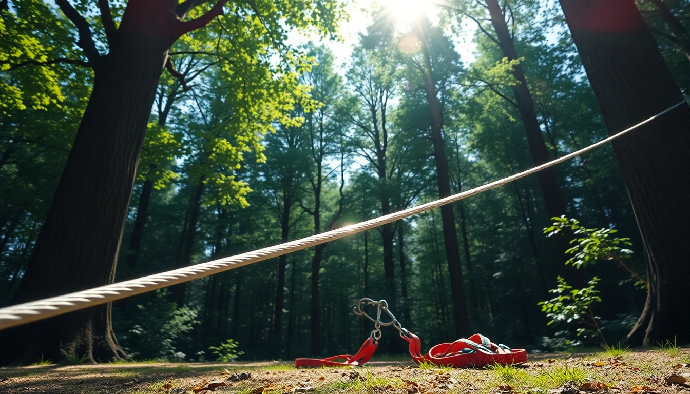 Experience the thrill of a ZIP WIRE KIT installed in a lush forest, perfect for adventure seekers.