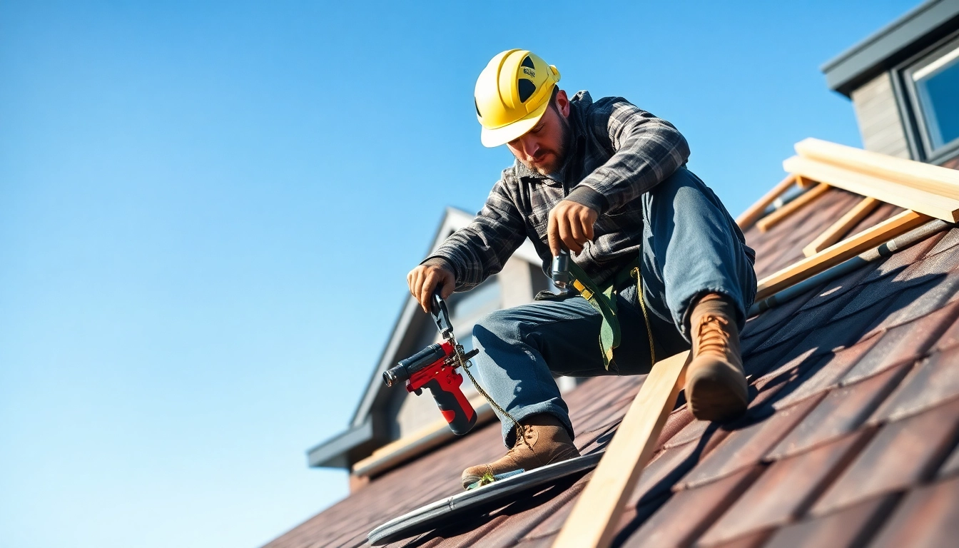Roofer from Dakdekkersbedrijf Arnhem applying roofing materials on a house.