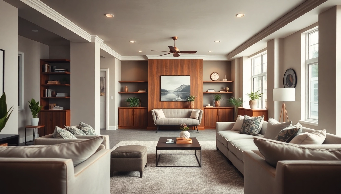 Revamped basement finishing Bellevue TN with stylish lounge area and inviting design elements.