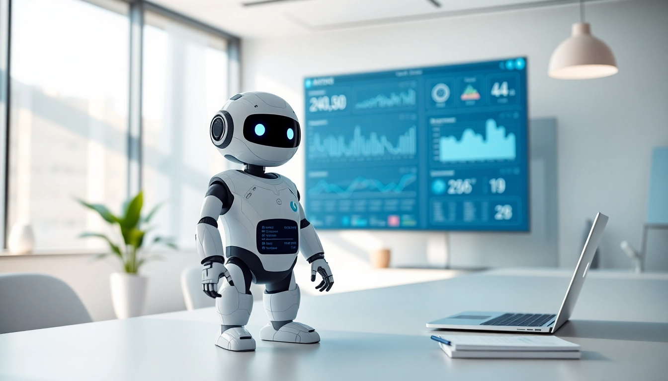 Engaging AI chatbot for website in a modern office, enhancing user interaction through digital dialogue.