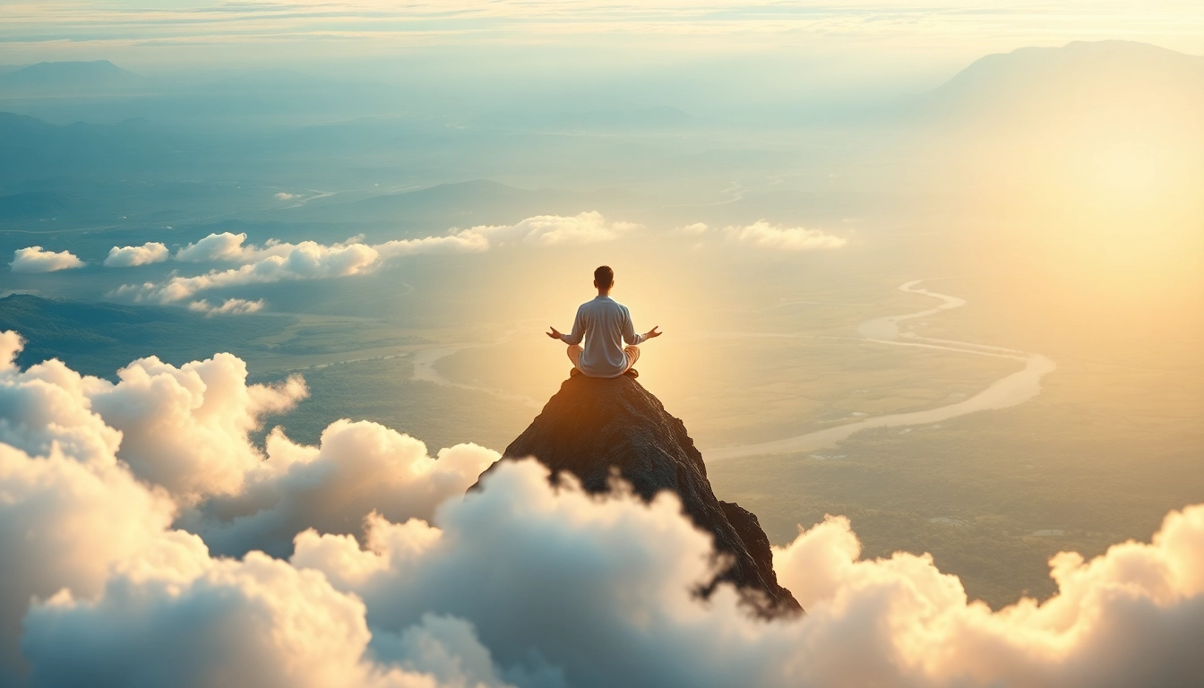 Visual representation of healing trauma through meditation and nature's serenity.