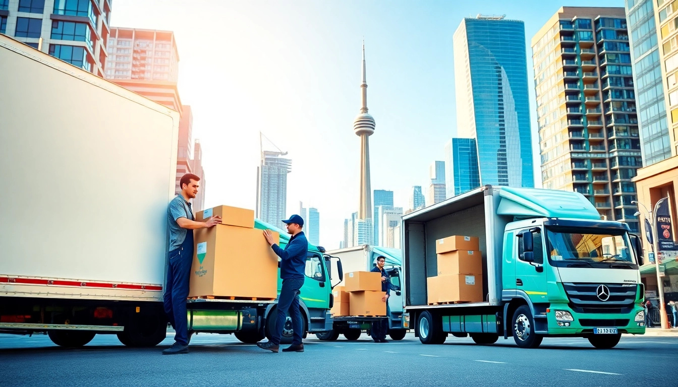Professional movers in Toronto area loading boxes into a truck in an urban setting.