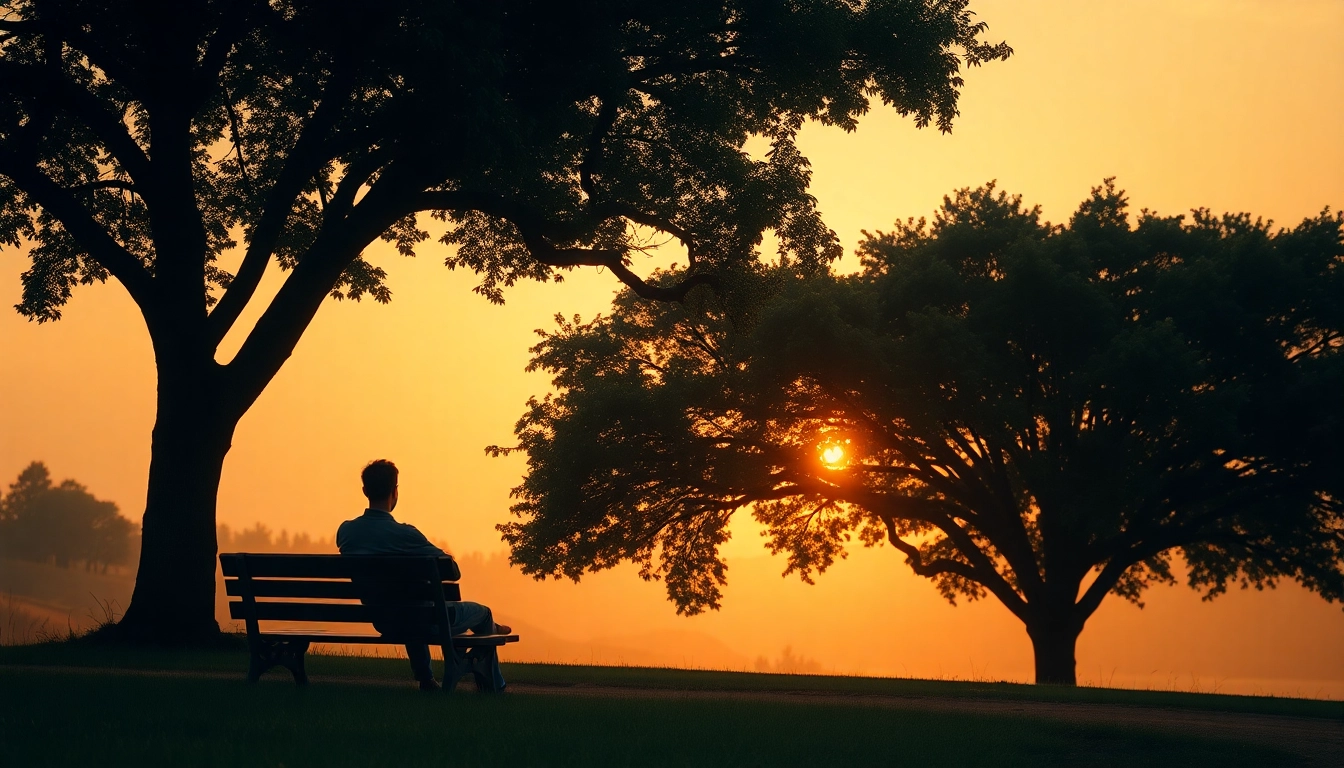 Individual reflecting on dealing with grief in a peaceful outdoor setting.